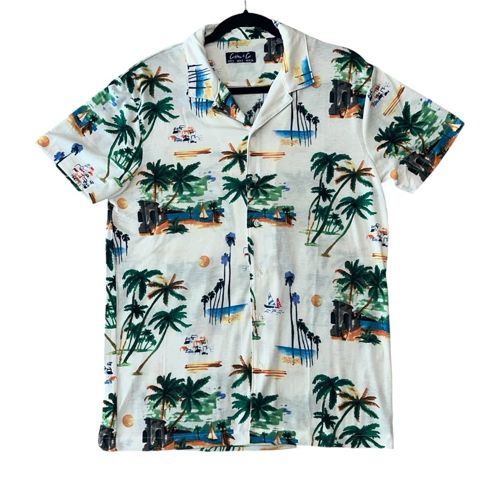 COTTON AND CO TROPICAL RELAXED BEACH SHIRT ISLAND FIT BUTTON UP